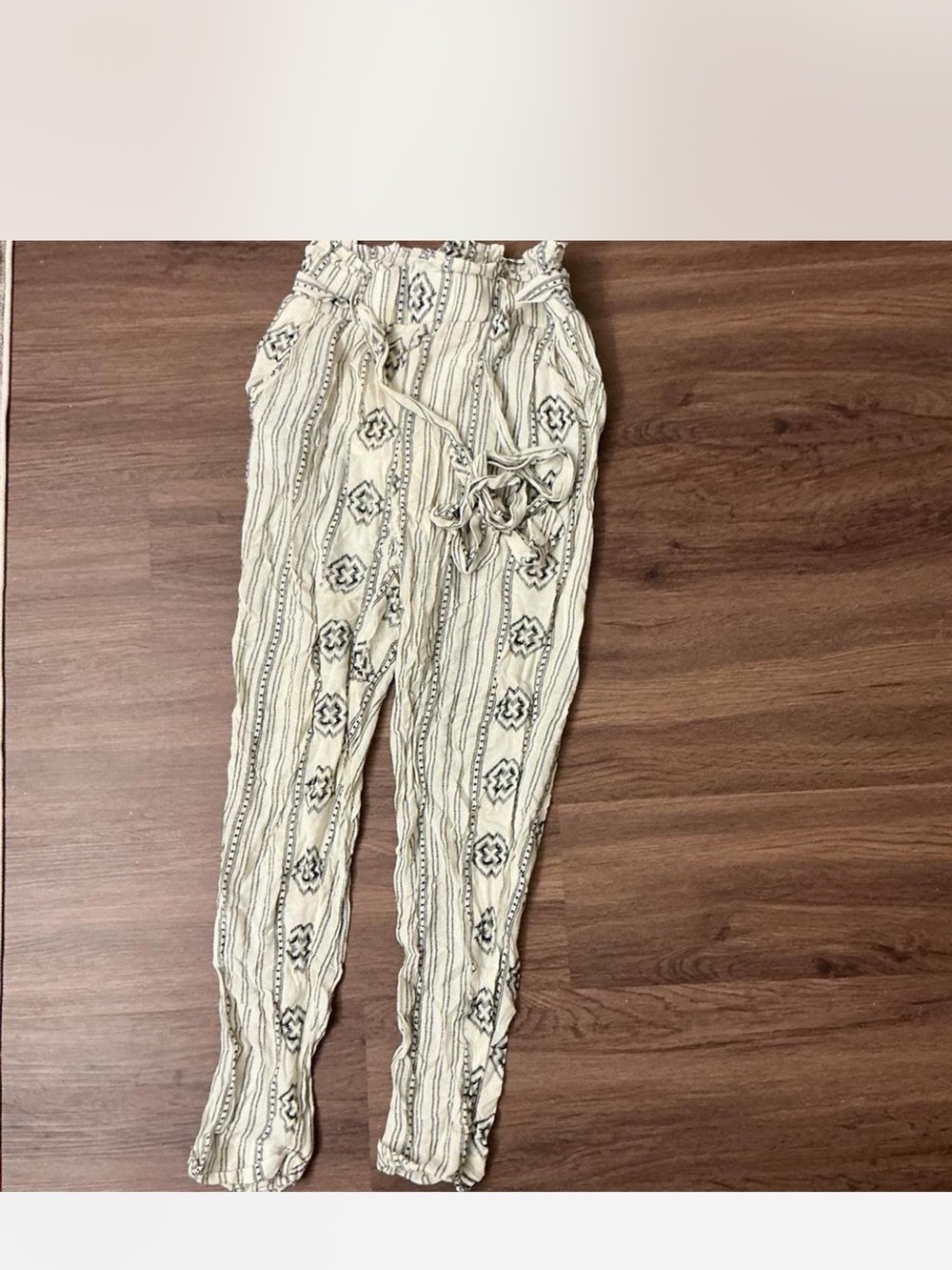 Vici Cream and Black Striped Paperbag Waist Joggers
